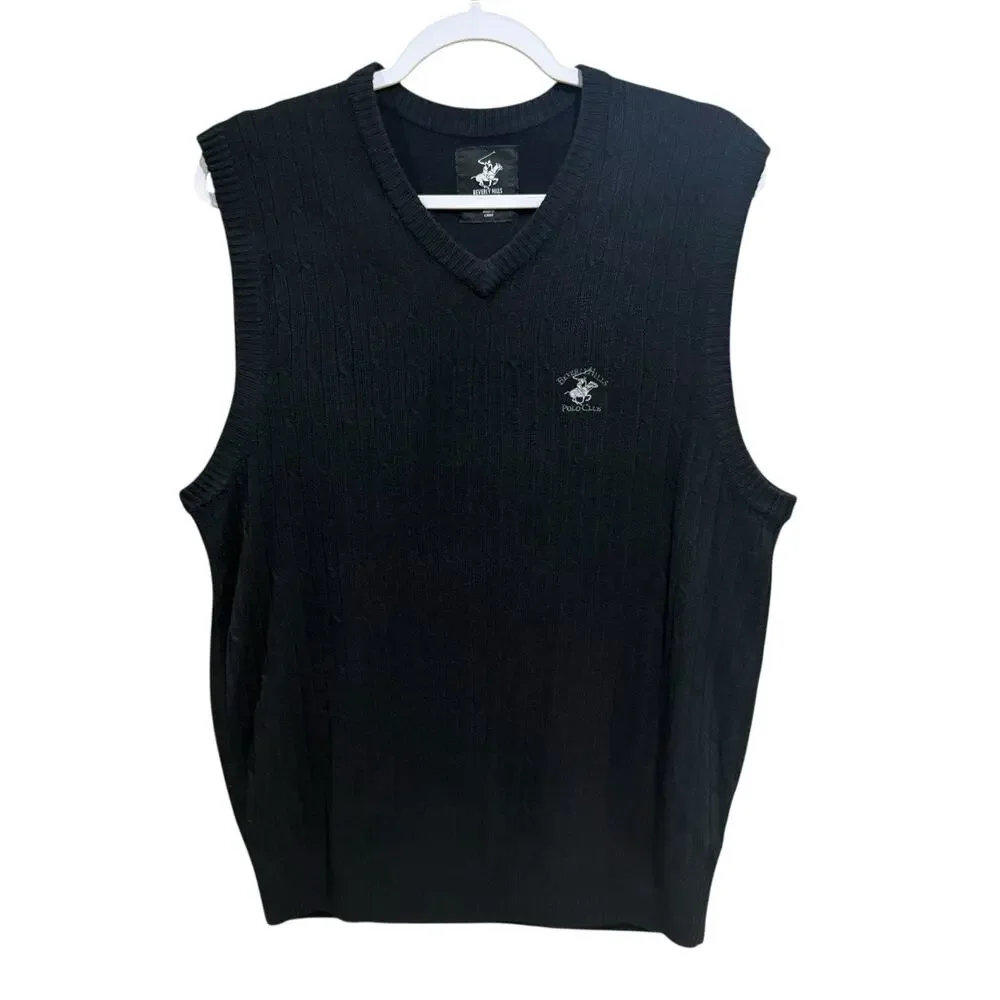 Beverly Hills Polo Club Navy Cable Knit Classic Sweater Vest Men’s Size Medium